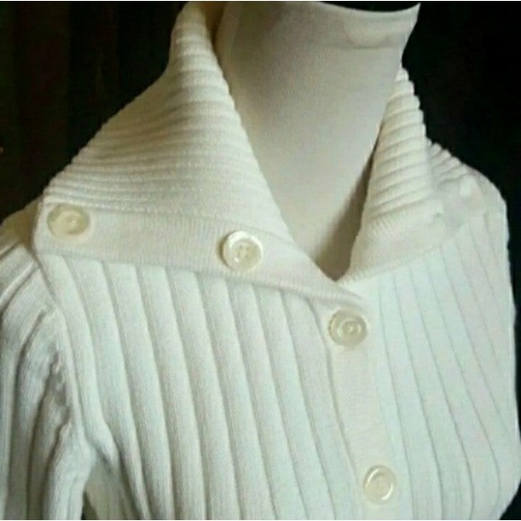 ANN TAYLOR WHITE CARDIGAN CHUNKY KNIT RIBBED MEDIUM WOMENS MEDIUM - Picture 3 of 7